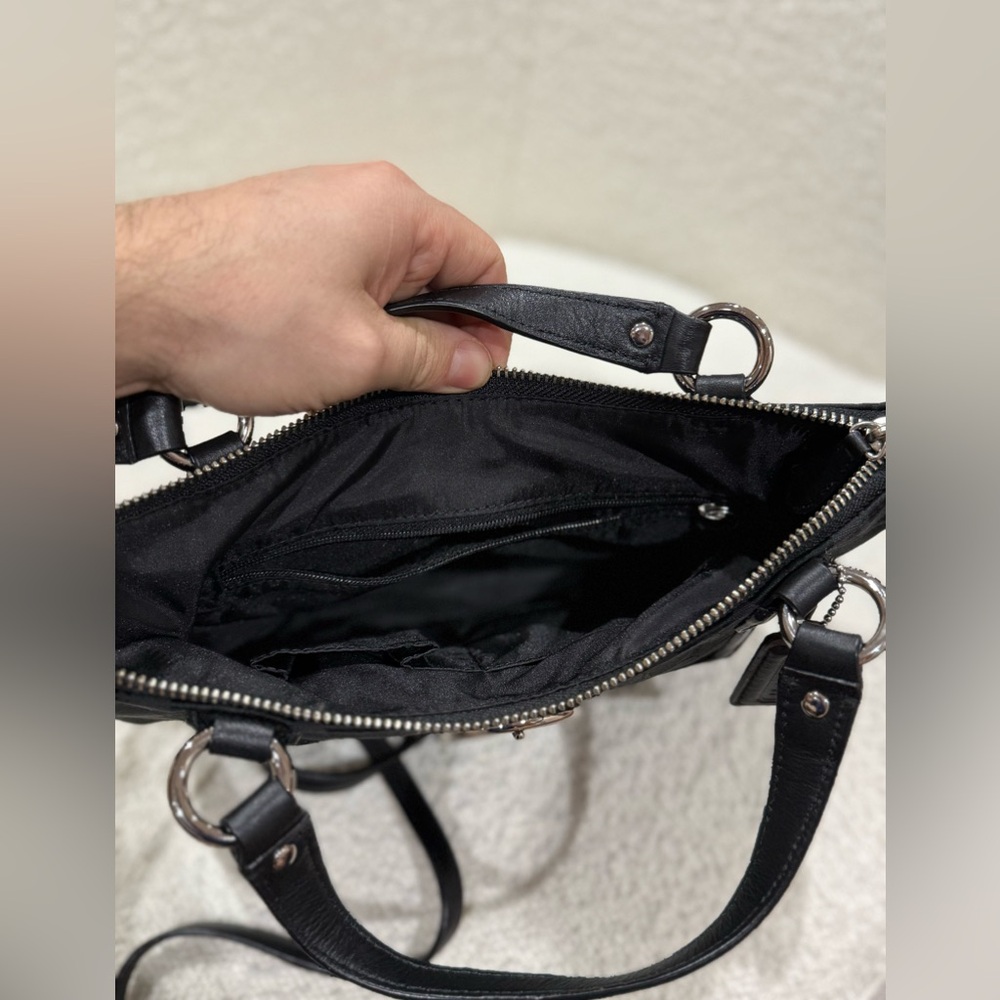 Coach Signature Mini Tote Crossbody Purse silver and black - Picture 8 of 12